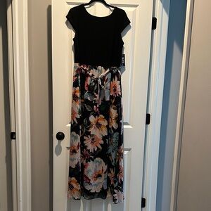 SLNY Black and Floral Maxi Dress